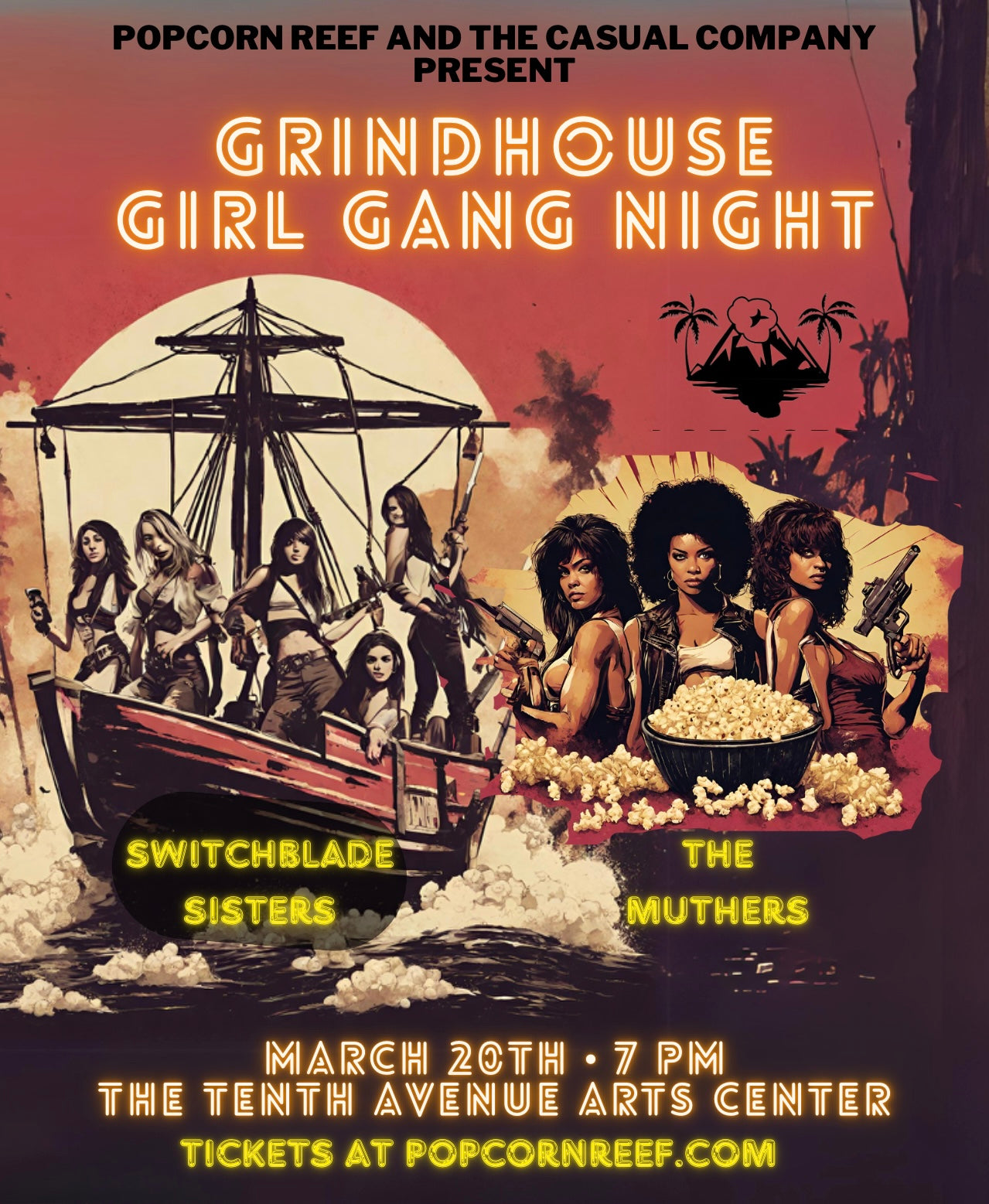 Screening: Grindhouse Girl Gang Night at Popcorn Reef Featuring SWITCHBLADE SISTERS and THE MUTHERS [3/20/24]