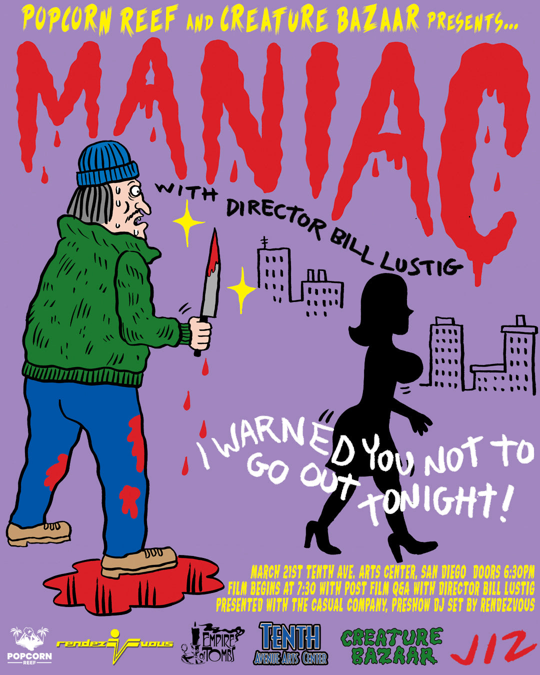 Screening: MANIAC with Director William Lustig In-Person for a Post-Film Q&A at The Tenth Avenue Arts Center [3/21/25]